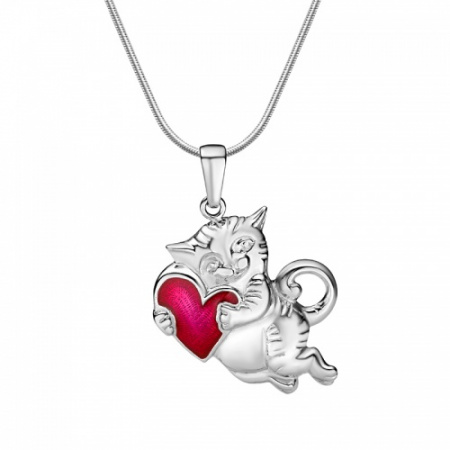 Подвеска из серебра с эмалью «Котик с сердечком»