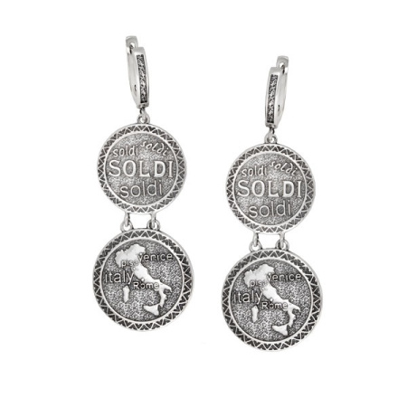 Длинные серьги из серебра монетки «Италия»
