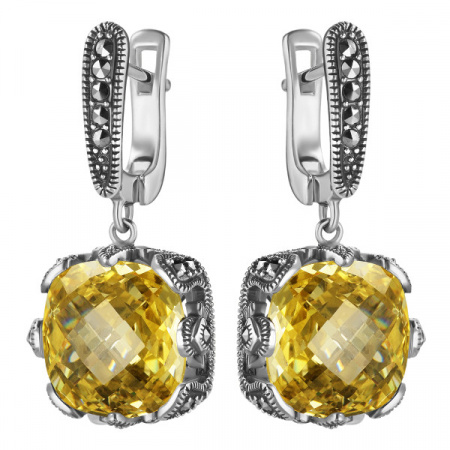 Серебряные серьги с фианитами и марказитами Swarovski