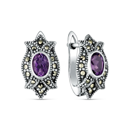 Серебряные серьги с аметистом и марказитами