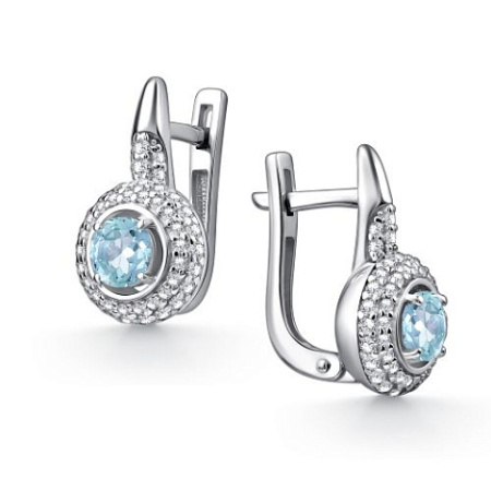 Серьги из серебра с топазом и фианитами
