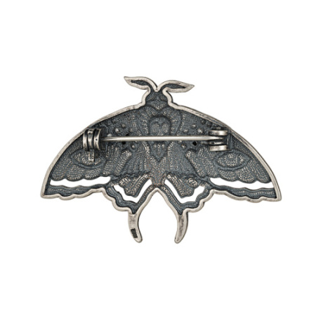 Серебряная брошь «Мотылек бражник» череп с эмалью и фианитами