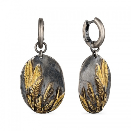 Серебряные серьги с подвесами «Цветы России»