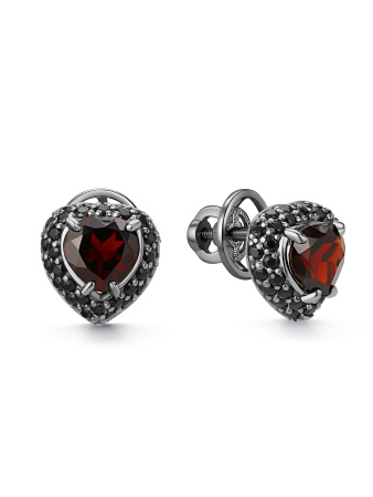 Серьги из серебра с гранатом и фианитами