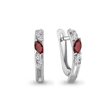 Серьги из серебра с гранатом и фианитами