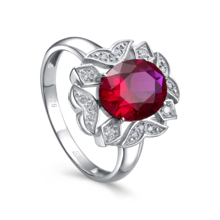 Кольцо из серебра с фианитами и корунд рубином