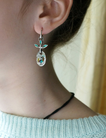 Серебряные серьги «Голубка» с эмалью