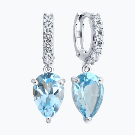 Серьги из серебра с топазом и фианитами