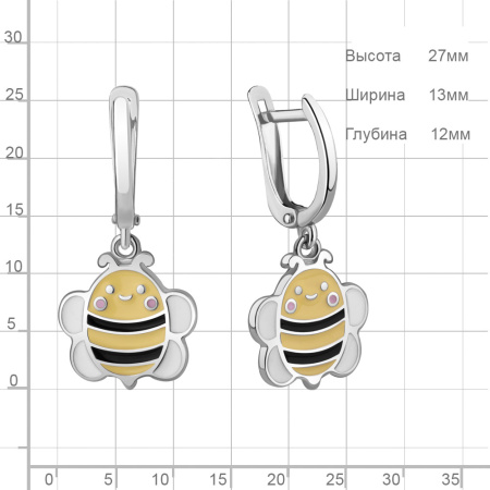 Серьги из серебра с эмалью «Пчелка»