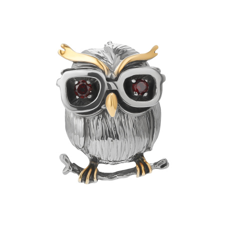 Серебряная брошь «Сова в очках»
