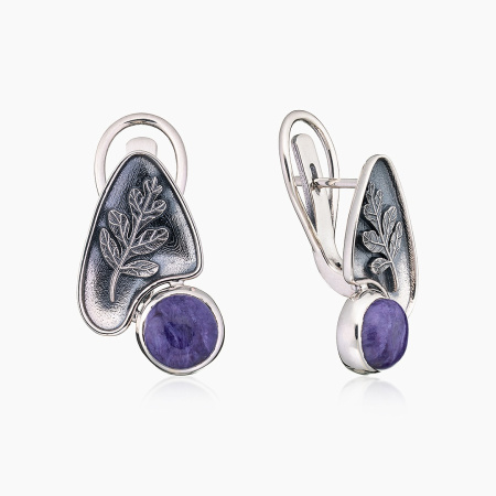 Серьги из серебра с камнем чароит