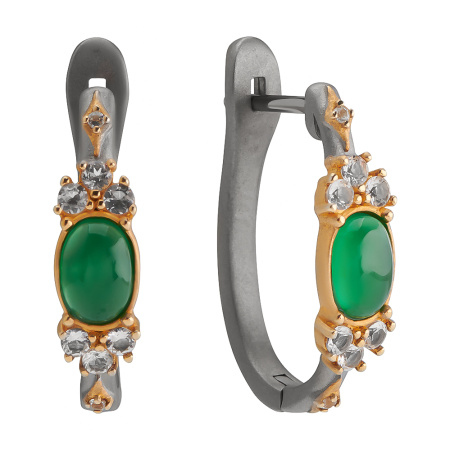 Серьги из серебра с агатом и топазами в позолоте