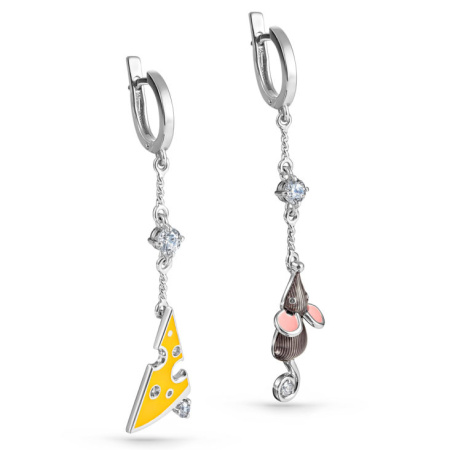 Серьги из серебра «Мышка и сыр»