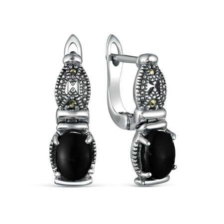 Серьги из серебра с ониксом и марказитами