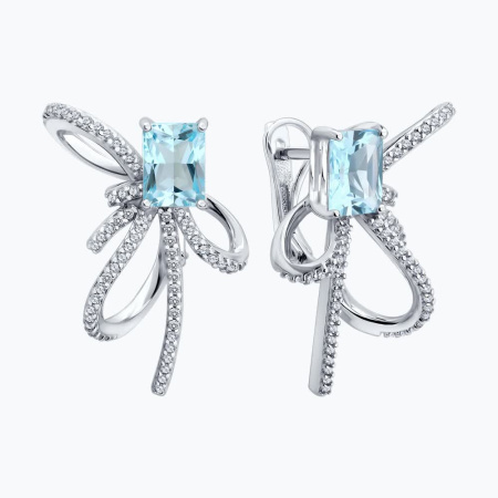 Серьги из серебра с топазом и фианитами «Бантики»