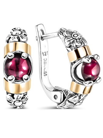 Серебряные серьги с гранатом и золотом