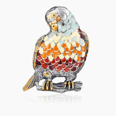 Серебряная брошь с эмалью «Попугай Ара»