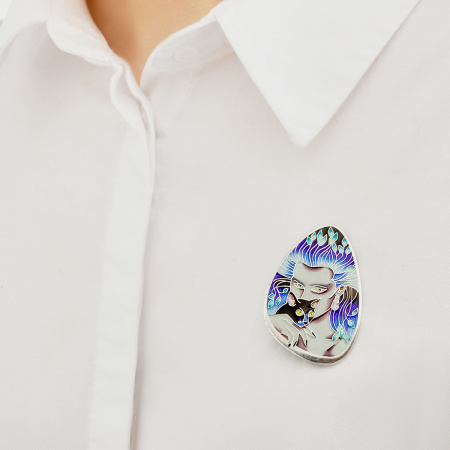 Подвеска-брошь из серебра «Маргарита» голубая с фианитами