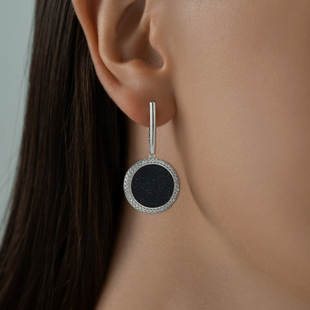 Серебряные серьги с авантюриновым стеклом и фианитами