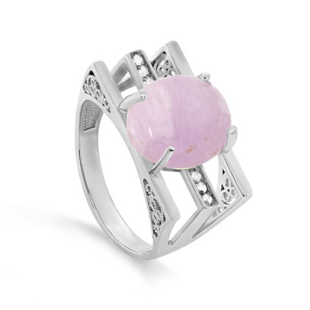 Кольцо из серебра с кунцитом и фианитами