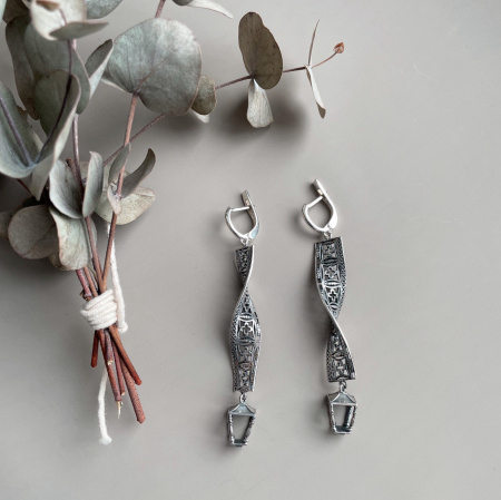 Длинные серьги из серебра «Набережная реки Мойки»