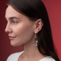 Серебряные серьги Кот под фонарем длинные с кварцем бургунди