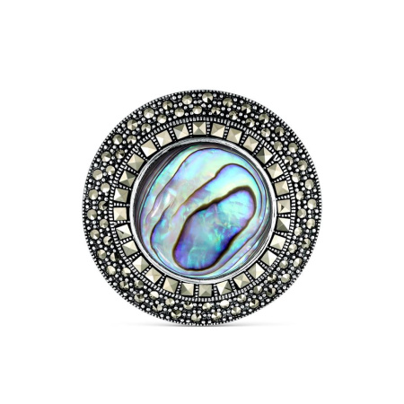 Брошь из серебра с марказитом и перламутром