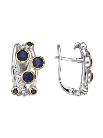 Серьги из серебра с натуральным сапфиром