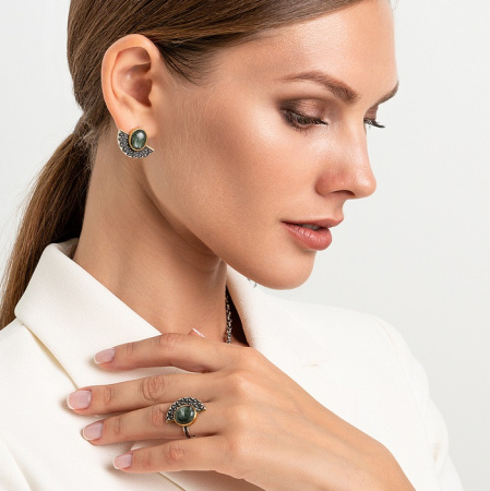 Серебряное кольцо «Серафинитовый Веер»