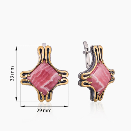 Серебряные серьги «Розовый Крест» с родохрозитом