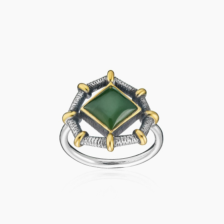 Серебряное кольцо «Тетра» с нефритом