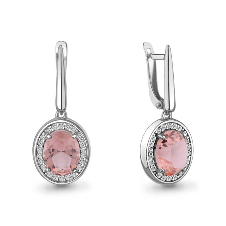 Серебряные серьги с наноморганитом и фианитами