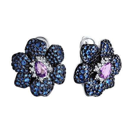 Серьги из серебра с аметистами и фианитами «Цветок»