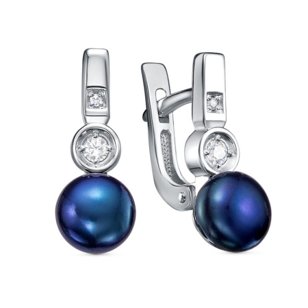 Серьги из серебра с жемчугом и фианитами