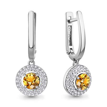 Серьги из серебра с фианитами и цитринами