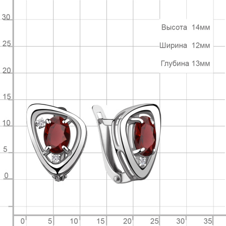 Серебряные серьги с гранатом и фианитами