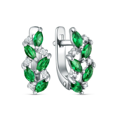 Серьги из серебра с наноизумрудом и фианитами
