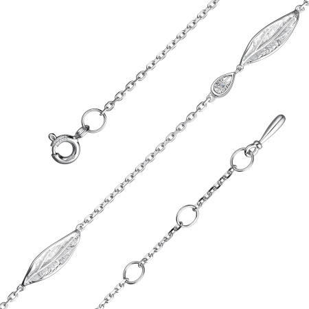 Браслет из серебра «Лист» с бриллиантом