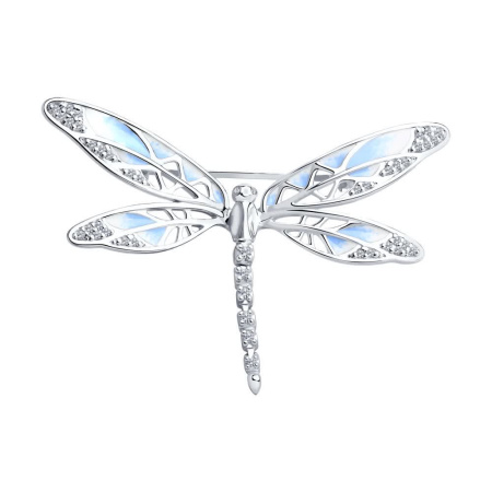 Брошь из серебра с эмалью с фианитами «Стрекоза»