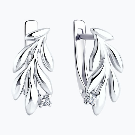 Серьги из серебра с фианитами «Листья»