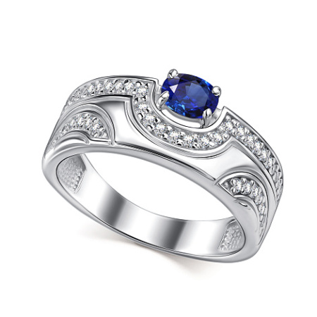 Серебряное кольцо с сапфиром и фианитами