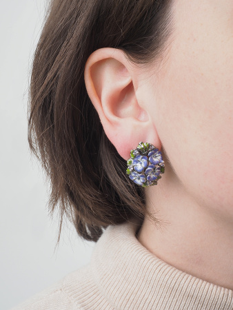 Серьги из серебра с эмалью «Фиалка»
