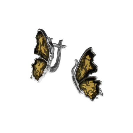 Серебряные серьги с янтарем «Бабочка»