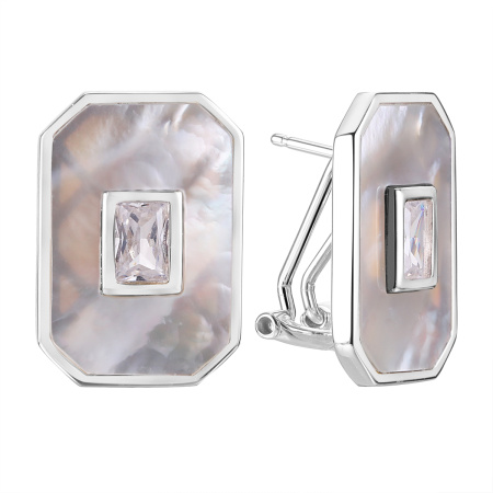 Серьги из серебра с перламутром и фианитом