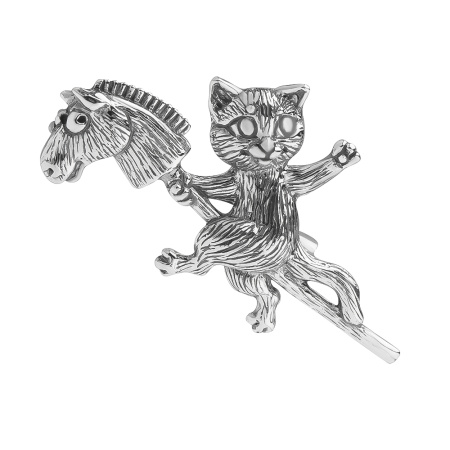 Брошь из серебра «Кот на коне»