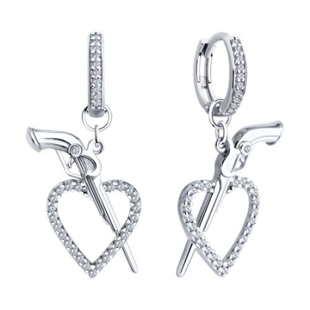 Серебряные серьги с фианитами «Сердце»