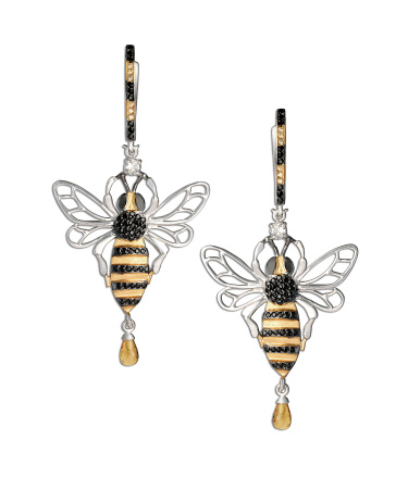 Серьги из серебра с фианитами и цитрином «Пчелки»