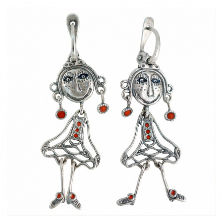 Серебряные серьги «Девчонки» с эмалью