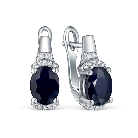 Серьги из серебра с сапфиром и фианитами