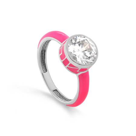 Кольцо из серебра с фианитом и светоотражающей эмалью